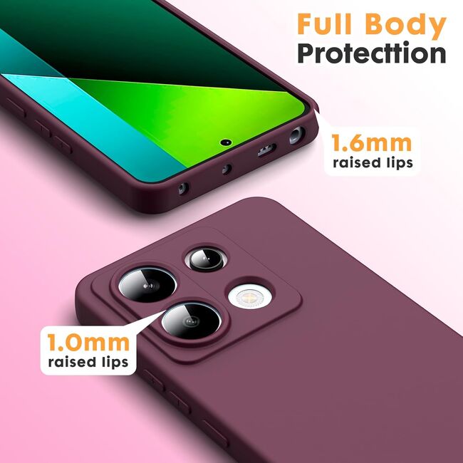 Husa pentru Xiaomi Redmi Note 13 Pro 5G Liquid Silicone, subțire, captusita cu microfibra, anti amprentă, protectie cameră foto, burgundy