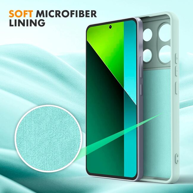 Husa pentru Xiaomi Redmi Note 13 Pro 5G Liquid Silicone, subțire, captusita cu microfibra, anti amprentă, protectie cameră foto, mint green