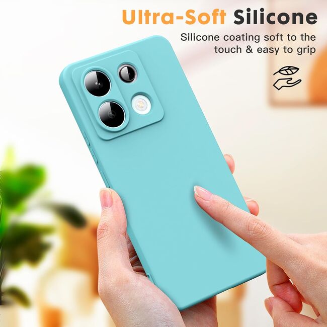 Husa pentru Xiaomi Redmi Note 13 Pro 5G Liquid Silicone, subțire, captusita cu microfibra, anti amprentă, protectie cameră foto, turcoaz
