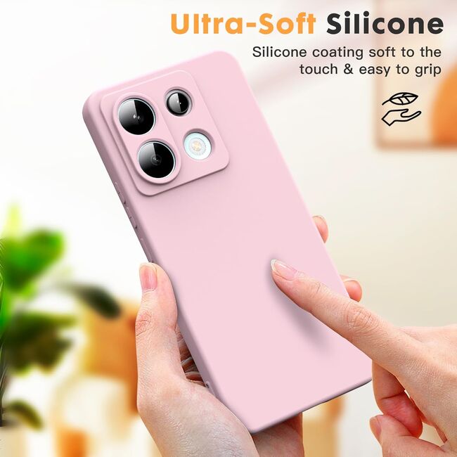 Husa pentru Xiaomi Redmi Note 13 Pro 5G Liquid Silicone, subțire, captusita cu microfibra, anti amprentă, protectie cameră foto, roz