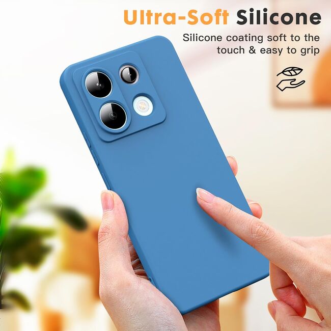 Husa pentru Xiaomi Redmi Note 13 Pro 5G Liquid Silicone, subțire, captusita cu microfibra, anti amprentă, protectie cameră foto, albastru