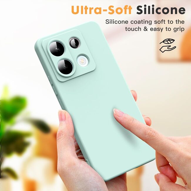 Husa pentru Xiaomi Redmi Note 13 Pro 5G Liquid Silicone, subțire, captusita cu microfibra, anti amprentă, protectie cameră foto, mint green