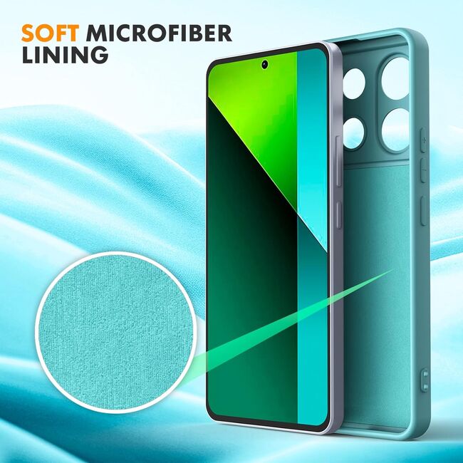 Husa pentru Xiaomi Redmi Note 13 Pro 5G Liquid Silicone, subțire, captusita cu microfibra, anti amprentă, protectie cameră foto, turcoaz