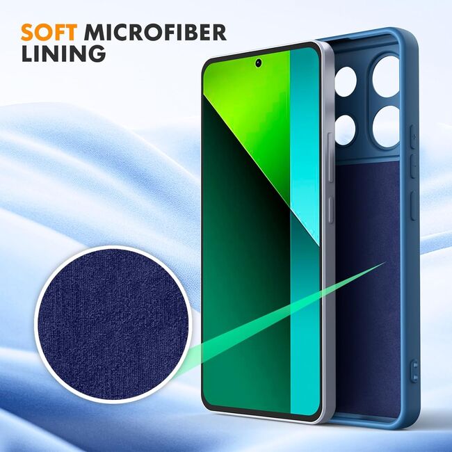 Husa pentru Xiaomi Redmi Note 13 Pro 5G Liquid Silicone, subțire, captusita cu microfibra, anti amprentă, protectie cameră foto, albastru