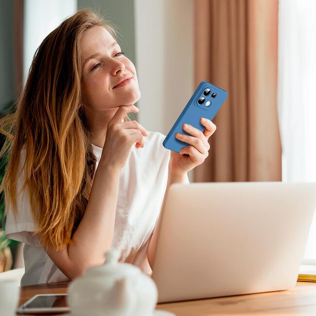 Husa pentru Xiaomi Redmi Note 13 Pro 5G Liquid Silicone, subțire, captusita cu microfibra, anti amprentă, protectie cameră foto, albastru