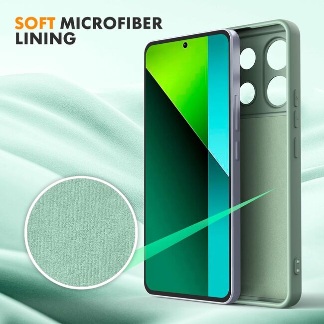 Husa pentru Xiaomi Redmi Note 13 Pro 5G Liquid Silicone, subțire, captusita cu microfibra, anti amprentă, protectie cameră foto, verde