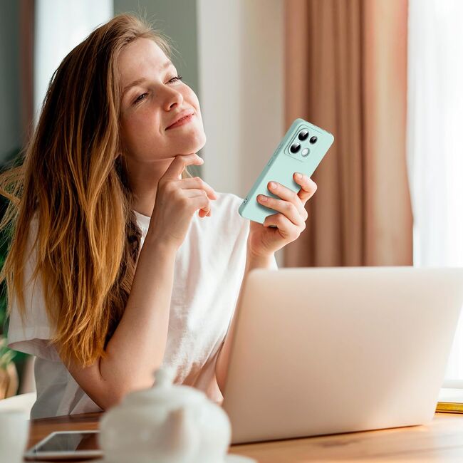 Husa pentru Xiaomi Redmi Note 13 Pro 5G Liquid Silicone, subțire, captusita cu microfibra, anti amprentă, protectie cameră foto, mint green