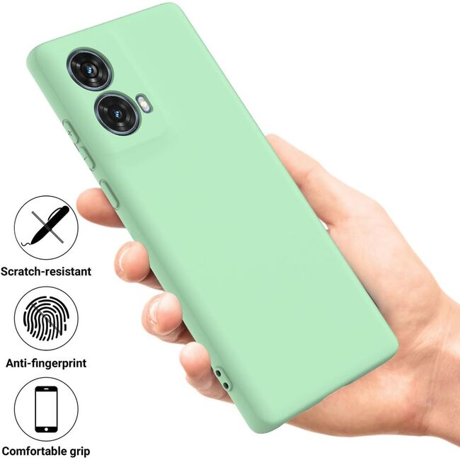 Husa pentru Motorola Moto G85 Liquid Silicone, subțire, captusita cu microfibra, anti amprentă, protectie cameră foto, verde deschis