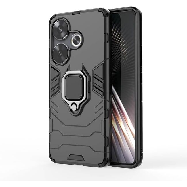 Husa pentru Poco F6 cu inel Armor Kickstand Tough Rugged Cover, negru