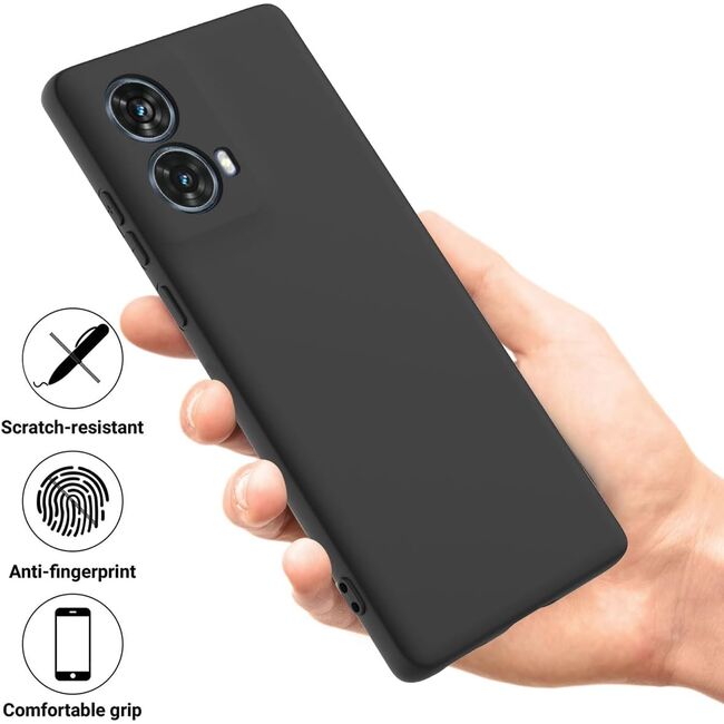 Husa pentru Motorola Moto G85 Liquid Silicone, subțire, captusita cu microfibra, anti amprentă, protectie cameră foto, negru