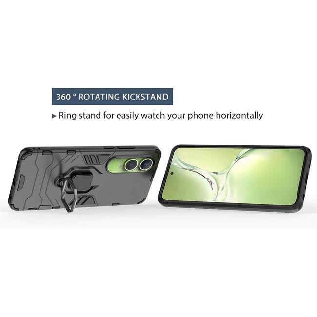 Husa pentru OnePlus Nord CE4 Lite cu inel Armor Kickstand Tough Rugged Cover, negru