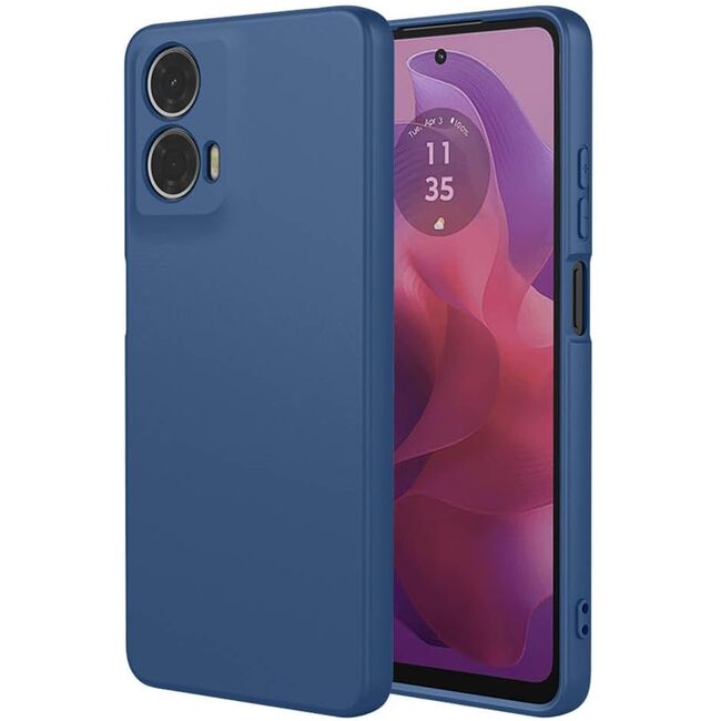 Husa pentru Motorola Moto G85 Liquid Silicone, subțire, captusita cu microfibra, anti amprentă, protectie cameră foto, albastru