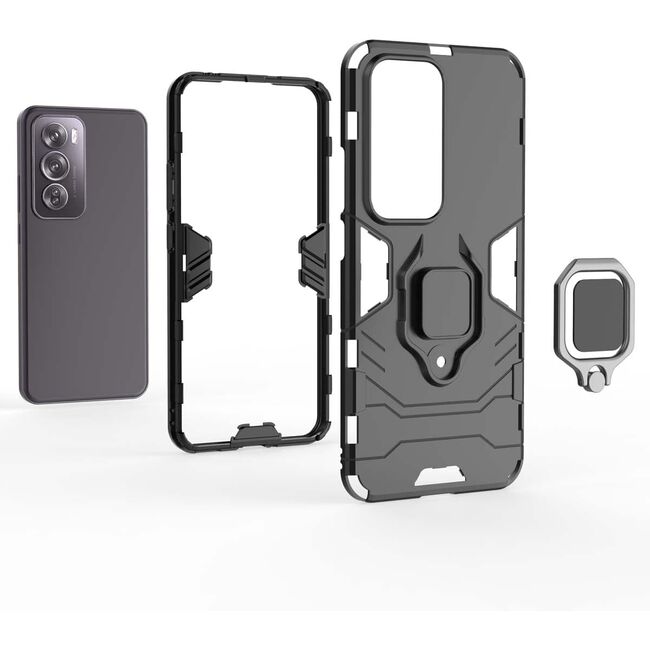 Husa pentru Oppo Reno 12 Pro cu inel Armor Kickstand Tough Rugged Cover, negru