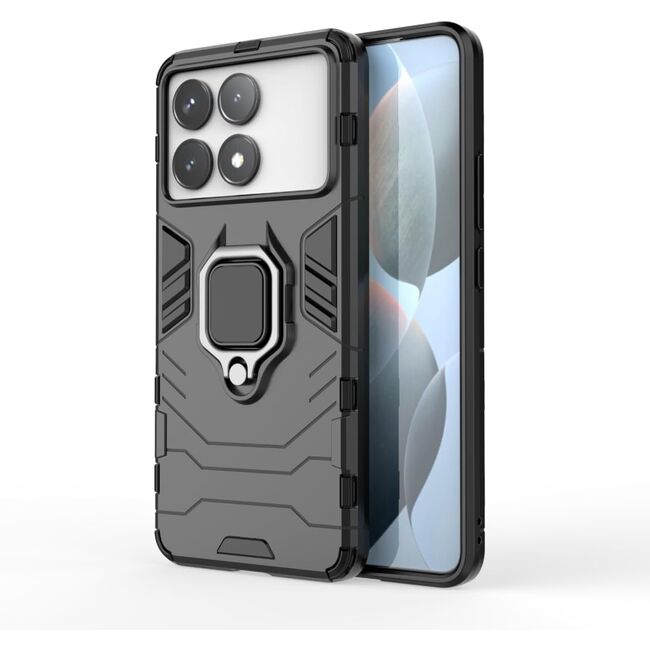 Husa pentru Poco F6 Pro cu inel Armor Kickstand Tough Rugged Cover, negru