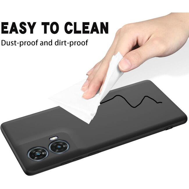 Husa pentru Motorola Moto G85 Liquid Silicone, subțire, captusita cu microfibra, anti amprentă, protectie cameră foto, negru
