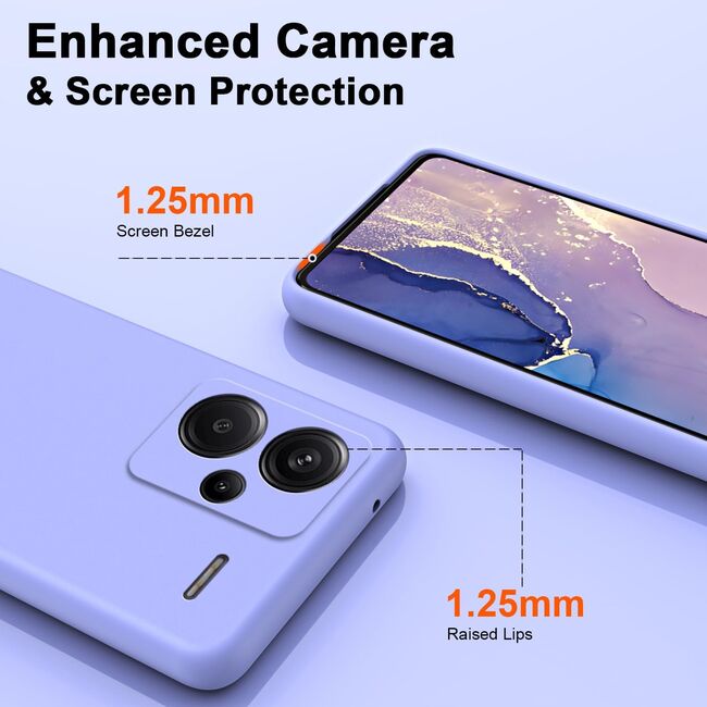 Husa pentru Xiaomi Redmi Note 13 Pro+ Liquid Silicone, subțire, captusita cu microfibra, anti amprentă, protectie cameră foto, mov