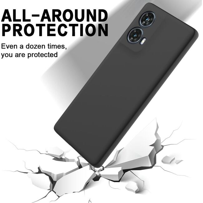 Husa pentru Motorola Moto G85 Liquid Silicone, subțire, captusita cu microfibra, anti amprentă, protectie cameră foto, negru