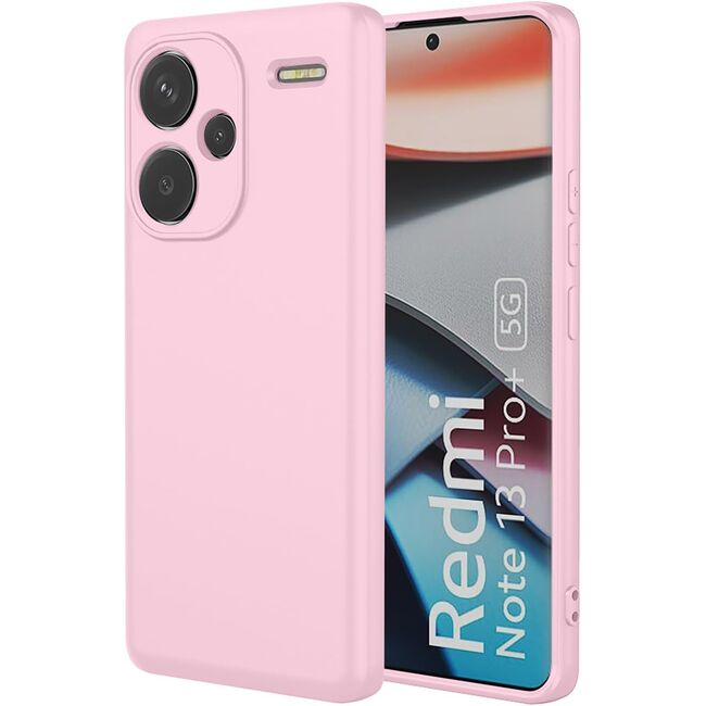 Husa pentru Xiaomi Redmi Note 13 Pro+ Liquid Silicone, subțire, captusita cu microfibra, anti amprentă, protectie cameră foto, roz