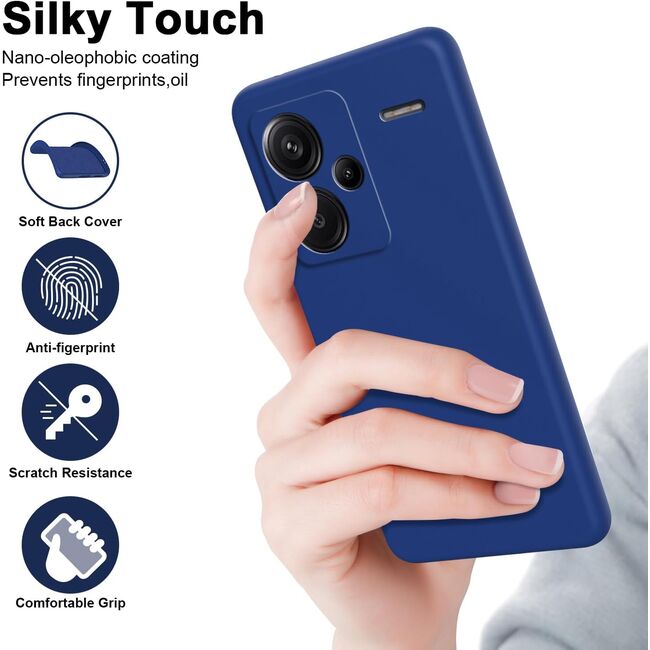 Husa pentru Xiaomi Redmi Note 13 Pro+ Liquid Silicone, subțire, captusita cu microfibra, anti amprentă, protectie cameră foto, albastru