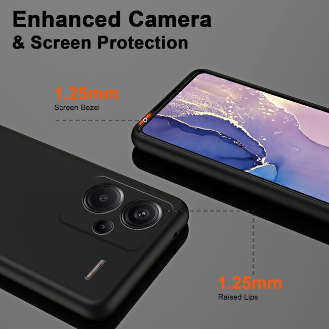 Husa pentru Xiaomi Redmi Note 13 Pro+ Liquid Silicone, subțire, captusita cu microfibra, anti amprentă, protectie cameră foto, negru