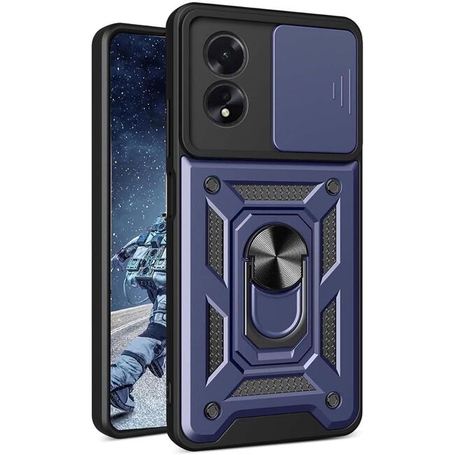 Husa pentru Oppo A60 Ring Armor Kickstand Tough Rugged Cover cu protectie camera, albastru