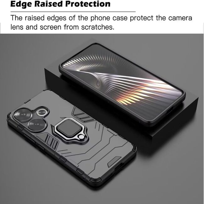 Husa pentru Poco F6 cu inel Armor Kickstand Tough Rugged Cover, negru