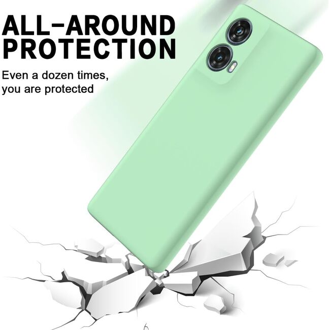 Husa pentru Motorola Moto G85 Liquid Silicone, subțire, captusita cu microfibra, anti amprentă, protectie cameră foto, verde deschis