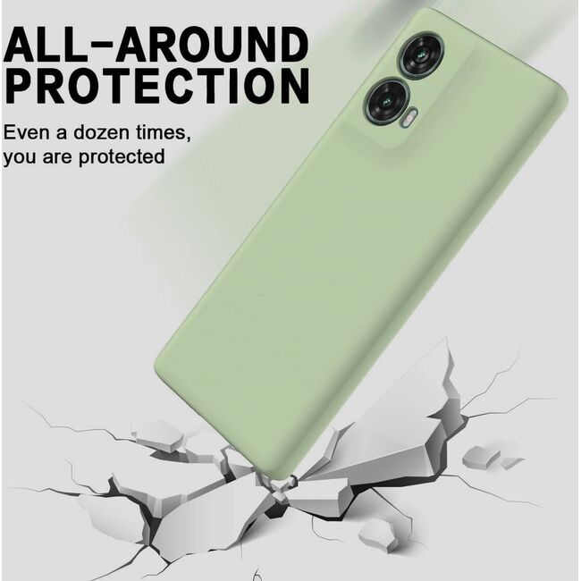 Husa pentru Motorola Moto G85 Liquid Silicone, subțire, captusita cu microfibra, anti amprentă, protectie cameră foto, verde