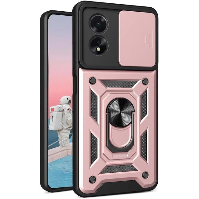 Husa pentru Oppo A60 Ring Armor Kickstand Tough Rugged Cover cu protectie camera, rose gold