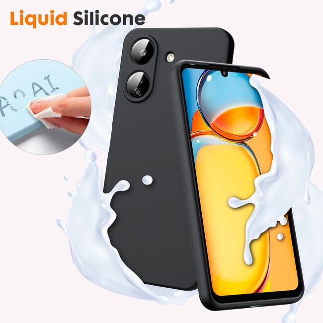 Husa pentru Xiaomi Redmi 13C 4G Liquid Silicone, subțire, captusita cu microfibra, anti amprentă, protectie cameră foto, negru
