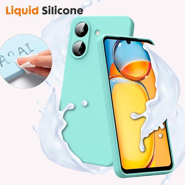 Husa pentru Xiaomi Redmi 13C 4G Liquid Silicone, subțire, captusita cu microfibra, anti amprentă, protectie cameră foto, verde deschis