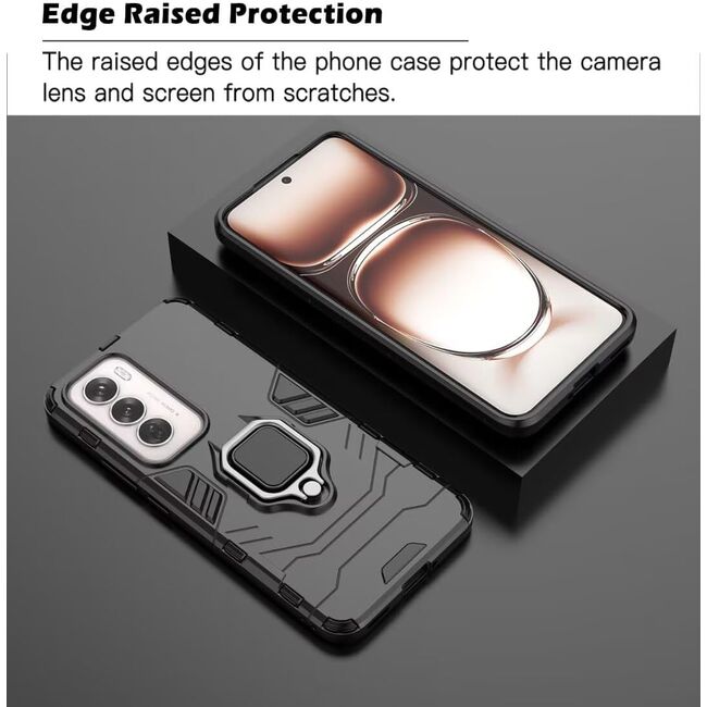 Husa pentru Oppo Reno 12 Pro cu inel Armor Kickstand Tough Rugged Cover, negru