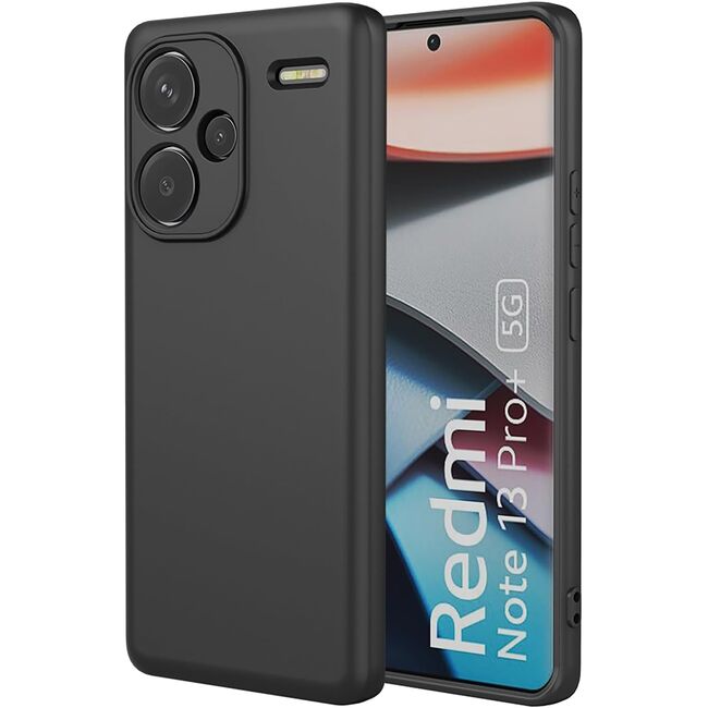 Husa pentru Xiaomi Redmi Note 13 Pro+ Liquid Silicone, subțire, captusita cu microfibra, anti amprentă, protectie cameră foto, negru