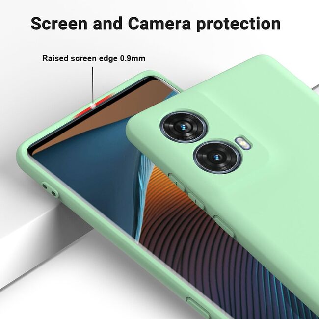 Husa pentru Motorola Moto G85 Liquid Silicone, subțire, captusita cu microfibra, anti amprentă, protectie cameră foto, verde deschis