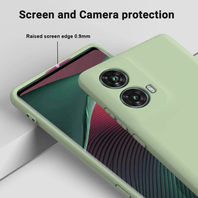 Husa pentru Motorola Moto G85 Liquid Silicone, subțire, captusita cu microfibra, anti amprentă, protectie cameră foto, verde