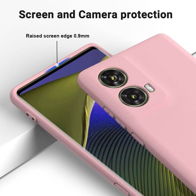 Husa pentru Motorola Moto G85 Liquid Silicone, subțire, captusita cu microfibra, anti amprentă, protectie cameră foto, roz