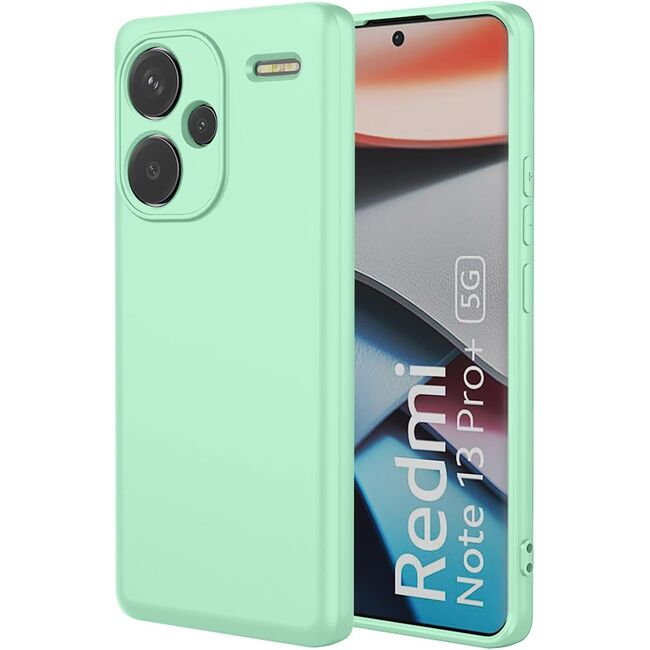 Husa pentru Xiaomi Redmi Note 13 Pro+ Liquid Silicone, subțire, captusita cu microfibra, anti amprentă, protectie cameră foto, mint green
