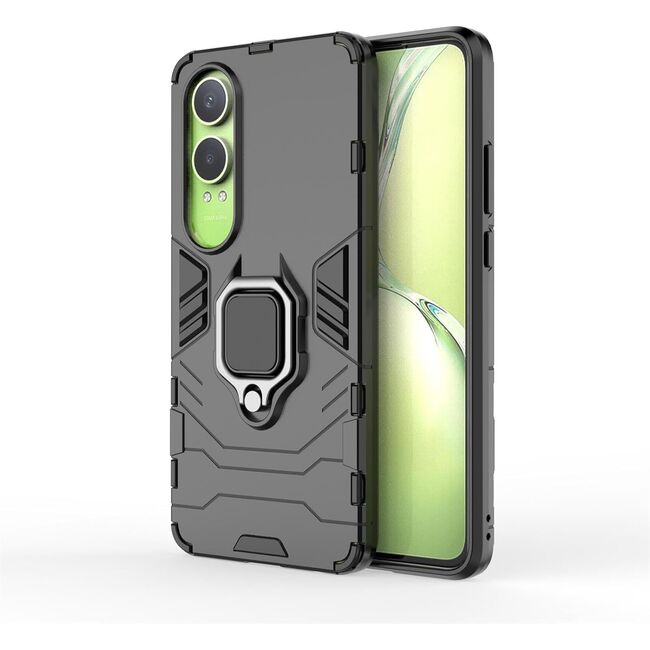 Husa pentru OnePlus Nord CE4 Lite cu inel Armor Kickstand Tough Rugged Cover, negru