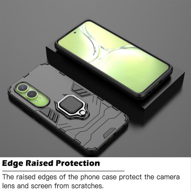 Husa pentru OnePlus Nord CE4 Lite cu inel Armor Kickstand Tough Rugged Cover, negru