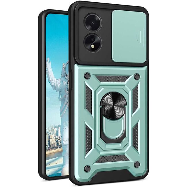 Husa pentru Oppo A60 Ring Armor Kickstand Tough Rugged Cover cu protectie camera, verde