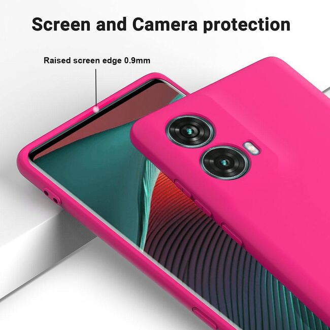 Husa pentru Motorola Moto G85 Liquid Silicone, subțire, captusita cu microfibra, anti amprentă, protectie cameră foto, fucsia