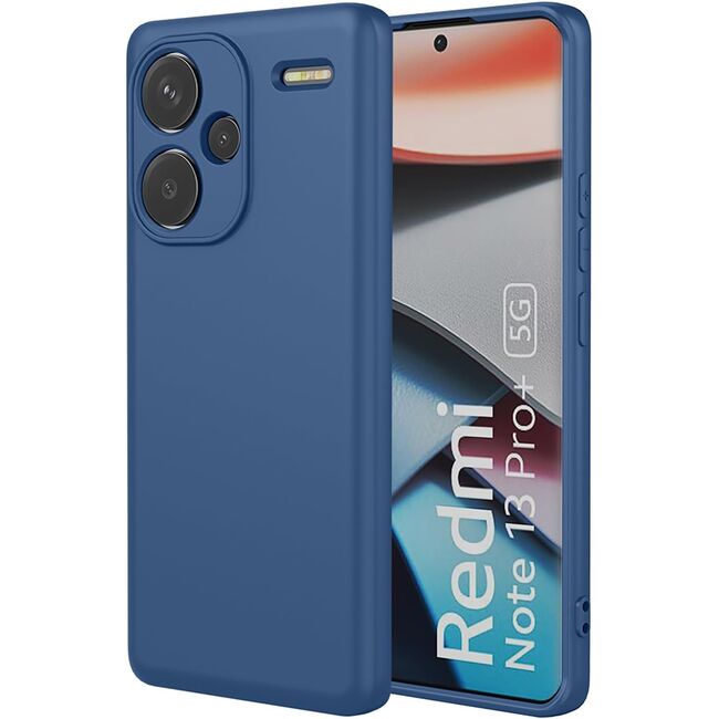 Husa pentru Xiaomi Redmi Note 13 Pro+ Liquid Silicone, subțire, captusita cu microfibra, anti amprentă, protectie cameră foto, albastru
