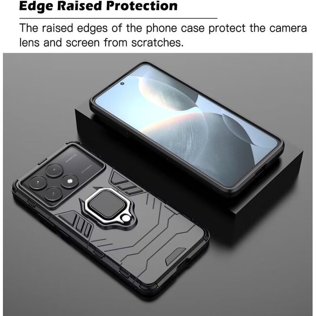 Husa pentru Poco F6 Pro cu inel Armor Kickstand Tough Rugged Cover, negru