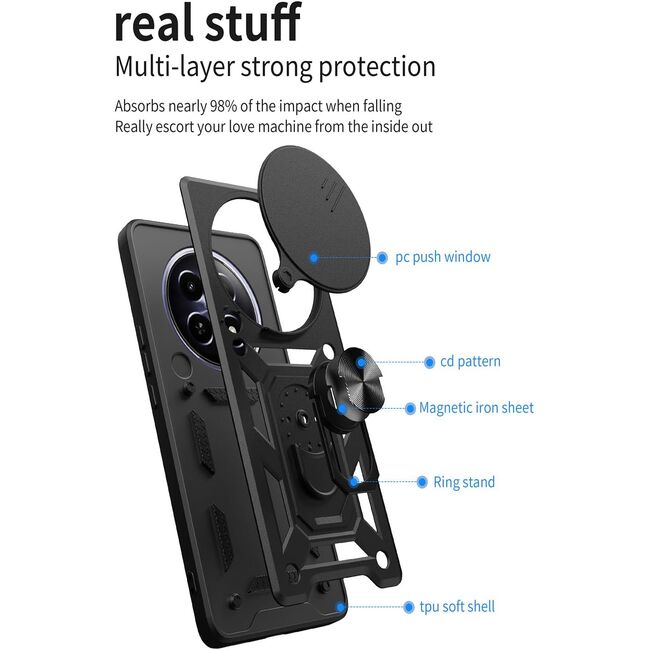 Husa pentru REALME 12 / 12x cu inel Ring Armor Kickstand Tough, protectie camera, rose gold