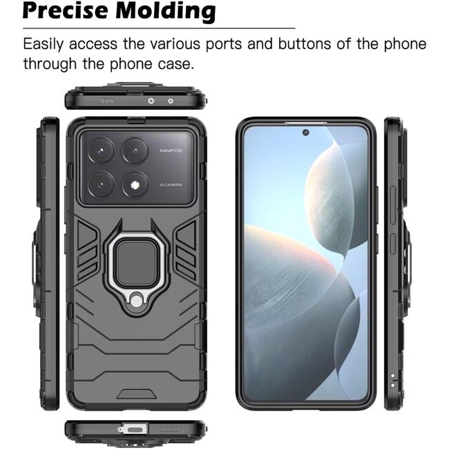 Husa pentru Poco F6 Pro cu inel Armor Kickstand Tough Rugged Cover, negru
