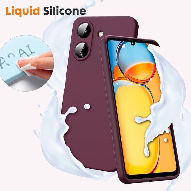 Husa pentru Xiaomi Redmi 13C 4G Liquid Silicone, subțire, captusita cu microfibra, anti amprentă, protectie cameră foto, burgundy