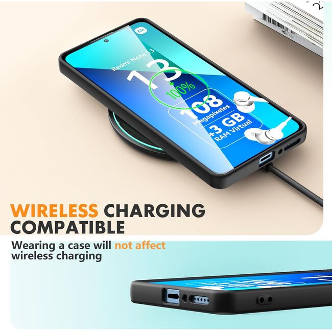 Husa pentru Xiaomi Redmi Note 13 5G Liquid Silicone, subțire, captusita cu microfibra, anti amprentă, protectie cameră foto, negru