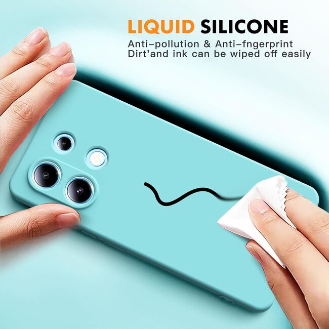 Husa pentru Xiaomi Redmi Note 13 5G Liquid Silicone, subțire, captusita cu microfibra, anti amprentă, protectie cameră foto, turcoaz