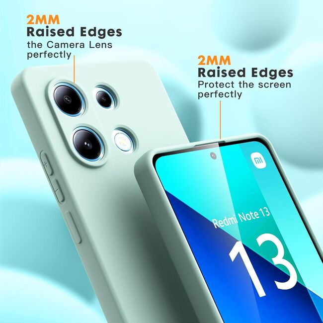 Husa pentru Xiaomi Redmi Note 13 5G Liquid Silicone, subțire, captusita cu microfibra, anti amprentă, protectie cameră foto, verde deschis