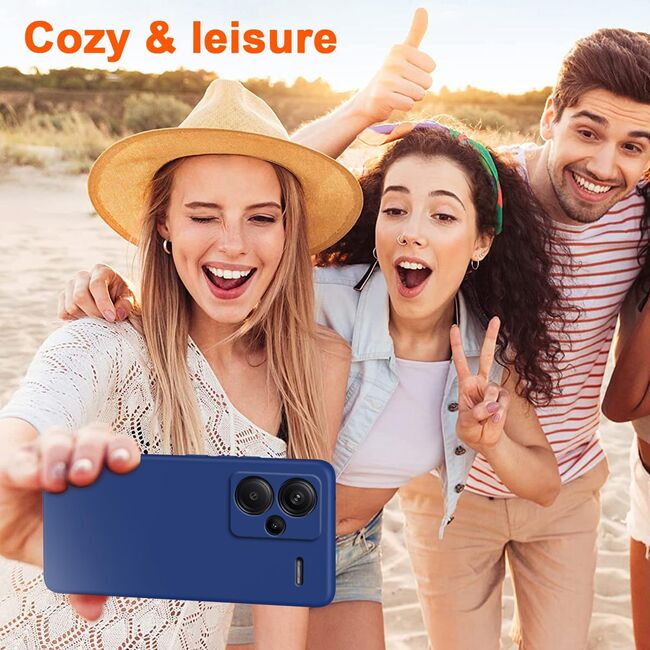 Husa pentru Xiaomi Redmi Note 13 Pro+ Liquid Silicone, subțire, captusita cu microfibra, anti amprentă, protectie cameră foto, albastru